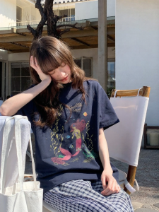 NIHAOKANONG | Áo Thun Nữ Tay Ngắn In Hình Tiên Cá Vintage Đã Qua Sử Dụng