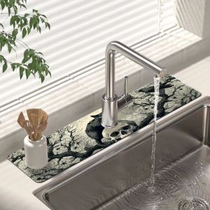 VIKAMA Halloween Black Cat Skull Faucet Pad Kitchen Absorbent Non Slip Pad Horror Atmosphere Floor Pad Home Decoration