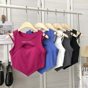 B1T1 Women irregular hollowed out crop vest printed padded camisoles crop top