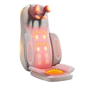 JAIYORL Shiatsu หมอนรองนั่งพร้อมเก้าอี้นวดความร้อนคอไหล่เอวหลังนวดรีโมทคอนโทรลสี่เหลี่ยมคางหมูกล้ามเนื้อลึกนวด Shiatsu สั่นสะเทือนสําหรับใช้ที่นั่งโฮมออฟฟิศ