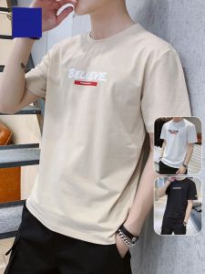 ROMON | Romon Mens Short Sleeve T-Shirt Summer Thin Fashion Print Round Neck Loose Casual Pure Cotton Body Tee Youth Popular Loose Fit