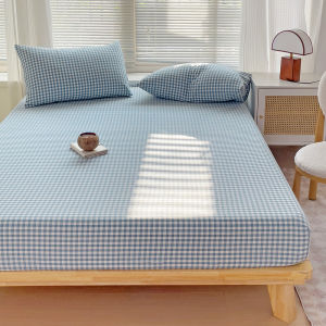 ใหม่สีบริสุทธิ์ ลายสก็อต ล้าง ผ้าฝ้าย เตียงเดี่ยว กันลื่น ชุดสามชิ้นควีนไซส์ผ้าห่มผ้านวมพร้อม ซิป