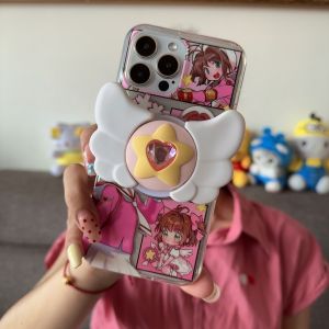 Cute Anime Girl Magic Wand Wireless Magnetic Absorption Phone Case Full Cover Soft Shell for  15 pro Max  16 pro