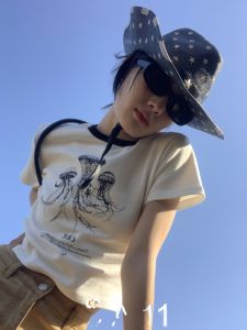 เสื้อยืดแขนสั้นคอกลมลายแพะ ทรงเข้ารูป ทรงเข้ารูป แขนสั้น ทรงเข้ารูป สำหรับผู้หญิง ฤดูร้อน แฟชั่น เสื้อผ้าทำงาน สไตล์เกาหลี