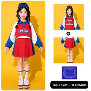 Kids Cheerleading Team Long Sleeve Fall Winter Performance Costume Set