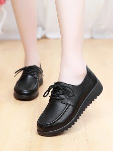 Casual Work Shoes for Women Comfortable Long Time Standing Hotel Professional Black Leather Shoes Anti-Slip Office Shoes