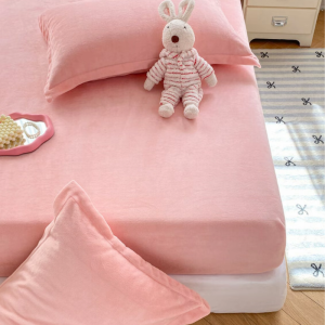Miumiu Plush Velvet Garterized Bedsheet Soft Fluffy Bedsheets Solid Color Bed Sheet Single Double Queen King Size