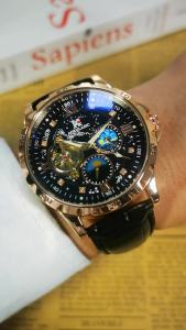 AOKULASIC | AOKULASIC Luxury Moon Phase Mechanical Watch for Men Fashion Tourbillon Skeleton Automatic Watches Leather Steel Band Wristwatch