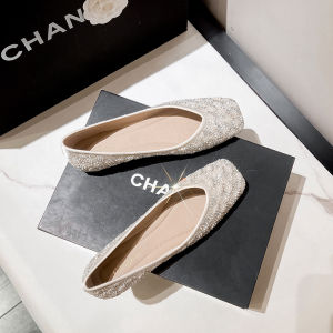 Elegant Square Head Flat Bottom Womens Shoes Soft Sole Lightweight Fashionable Spring Autumn New Style Diamond Embellished