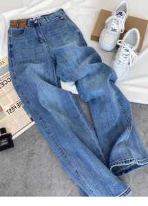 High Waist Straight Leg Jeans Women Loose Fit Summer Casual Wide Leg Long Trousers Slimming Design Durable Denim Blue