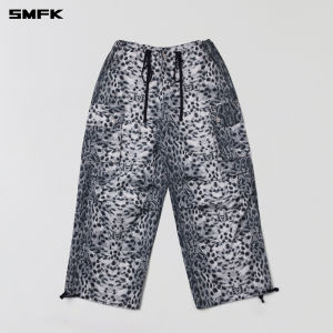 SMFK | Retro Leopard Print Washed Mid-Low Waist Wide Leg Straight Casual Pants