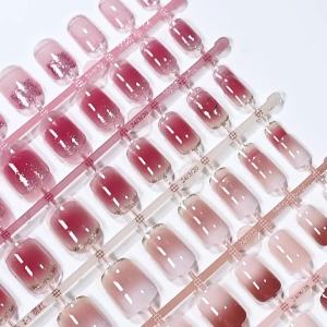 120Pcs Ombre Korean Blush Press On Nails with Silver Glitter Short Square Fake Nails for Wedding Home Casual Minimalist Manicure