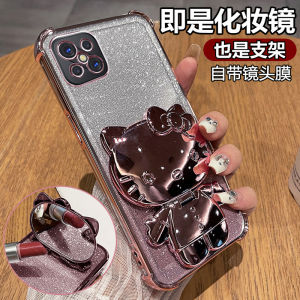 Oppo A92s Phone Case Silicone Full Cover Anti-Fall Soft Shell with Stand Mirror PDKM00 Tempered Glass Cute Female Model