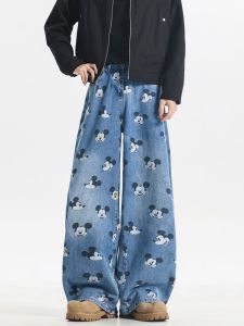 SUODUN | American Mickey Cartoon Print Loose High Street Stylish Jeans