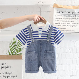 Childrens Clothing Boy Summer Clothing Suit 1 1 3 Years Old Baby Short Sleeve Western Style Suspenders Two-piece Set Baby Childrens Summer Clothes