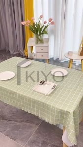 KIYO Taplak Meja Anti Air Motif Kotak Kotak Bahan PEVA Taplak Meja Makan Kotak Anti Air Waterproof Alas Meja Serbaguna