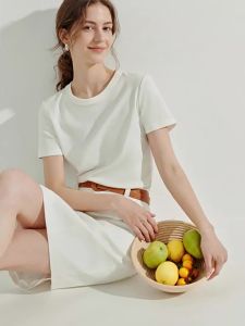 INMAN | Round Neck Short Sleeve T-Shirt Slim Fit Regular Shoulder Pure White Womens Top