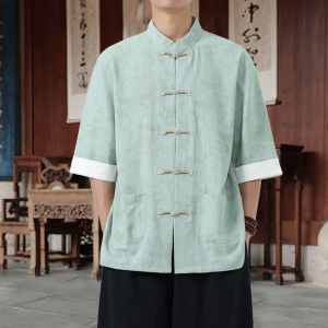 JIARONG | Áo Sơ Mi Tay Ngắn Mùa Hè Pha Cotton Vải Lin