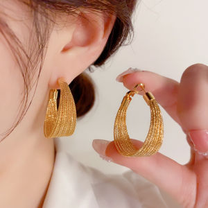 Golden Multi-layer Circle Earrings for Women Exaggerated European And American Fashion High-end Jewelry Accessory