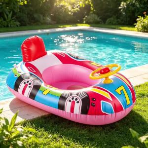 1PC Pool Floats Inflatable Swim Ring PVC Steering Wheel Float with Interactive Play Feature Floating Seat Ring