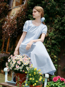 XIANGYING | Waist-accentuating Elegant Blue Dress