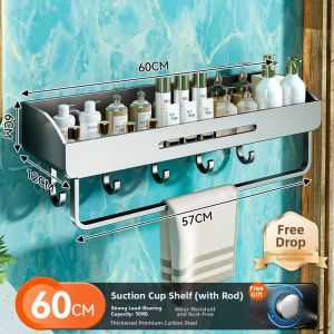 Wall Mounted Hole Free Bathroom Storage Rack