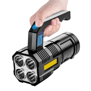 Portable Flashlight with COB Side Light USB Rechargeable 4 LED Handheld Searchlight Working Lamp Outdoor Camping Fishing Hiking