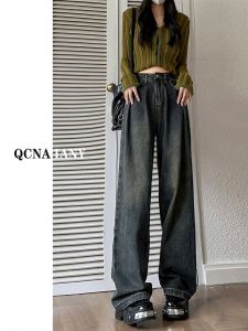 Quần Jeans Denim Ống Rộng Cạp Cao Màu Xám Bê Tông Quần Dài Ôm Dáng Thường Ngày Cho Nữ Mùa Xuân Mùa Thu Quần Dài Cỡ Lớn