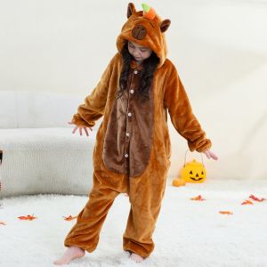 MICHLEY Christmas Capybara Flannel Blanket Sleepers Onesie Hooded Children Costume Clothes Jumpsuit Sleepwear For Boys Girls