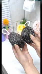 Large encrypted steel wire ball with hanging rope stainless steel cleaning ball kitchen brush pot dishwashing oil removal tool rust free