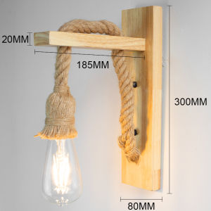 Parkson | Retro Wood Wall Light E27 110V 220V Vintage Hemp Rope Wall Lamp Indoor Lighting Bedside Lamp Industrial Wall Light Home Decor
