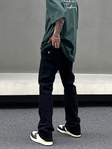 American Retro High Street Vibe Black Jeans Mens Straight Loose Flared Long Cleanfit Trendy Brand Youth Casual mid Waist Zipper