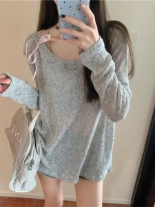 Sofiborg Long Sleeve T-Shirt Womens Summer Lazy Style Sun Protection Cover up Top Butterfly Knot See through Korean Loose Fit