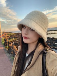 Grandma Chens Gentle Lamb Fur Bucket Hat Early Eight Face Covering Womens Autumn Winter Korean Style Versatile Warm Pot Hat