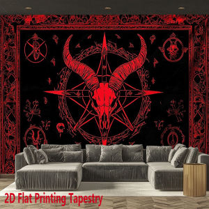 VIKAMA Dark Mysterious Goat Skull Tapestry Pentagram Background Cloth Gothic Atmosphere Decorative Cloth Room Decoration