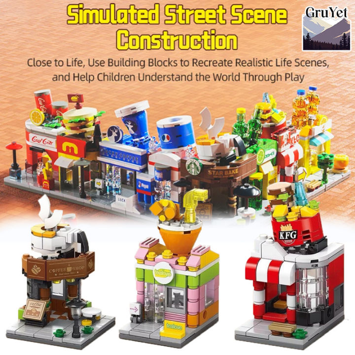 Mini Street Store Building Blocks Model Fast Food Restaurant Coffee ...