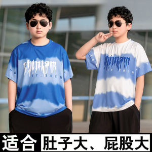 Boys plus Size Ice Silk Quick Dry Short Sleeve T-Shirt Basketball Sport Absorbent Summer Childrens Clothing Top