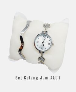 Xp.id - Set Gelang Titanium Dan Jam Tangan Serut Silver Perhiasan Wanita