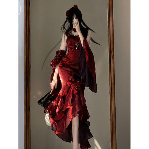 New Year Cosplay Red Rose Fish Tail Skirt Lolita Elegant Goddess Ladys Dress Anime Costume Elegant Ladys Gown for Party