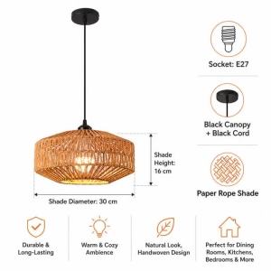 Đèn Treo Mây Tre Đan Thủ Công JOYINLED Phong Cách Boho Đèn Trang Trí Nội Thất Kiểu Rustic Bóng Đèn E27