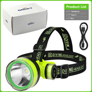GRCKT XHP 390 Professional Diving Headlamp Diving Torch Rechargeable Diving Light Underwater High Power Head Lamp 1300000 Lumens