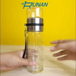 Botol Teh Infuser Kaca 250 ml Botol Minum Teh Saringan Double Wall