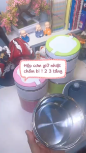 Camen Giữ Nhiệt 2 Tầng 930ml Chấm Bi - Đựng Cơm Canh Cháo - Chống Tràn Có Quai Xách Tiện Lợi