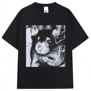 Sanrio | Funny Rat Smoking Cigarette Meme Graphic T Shirt Men Women Vintage Fashion Short Sleeve Oversized 100% Cotton Casual T-shirts