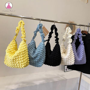 【Fashion Park】{New}🌺Women Handbags Cute Satchel Bags Pleated Messenger Bag Bubbles Large Capacity Soft Cloth Fabric Shopping Bag Crossbody Bag