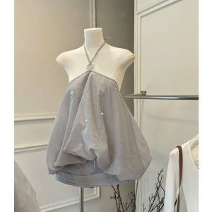 Elegant and Unique Halter-Neck See-Through Shirt and Skirt Set