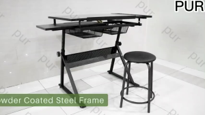 Artist Loft Glass top adjustable drawing table drafting table toughened glass top art and craft table with 2 slide drawers and wheels