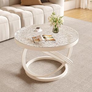 Luxury Cream Minimalist Tempered Glass Coffee Table