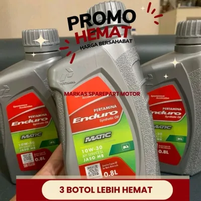 3 BOTOL OLI MESIN PERTAMINA ENDURO MATIC 10W-30 API SL JASO 0.8L ORI