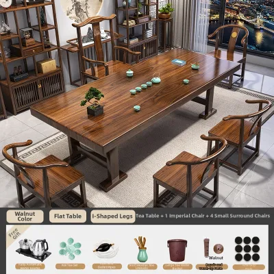 High-End Large Slab Solid Wood New Chinese Style Tea Table and Chairs